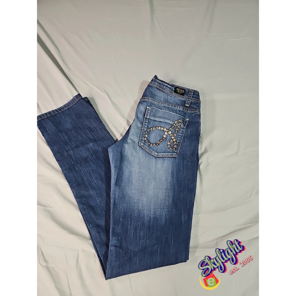 Akademiks Women's Blue Skinny Fit Low Rise Long Bling Denim Jeans Size 30